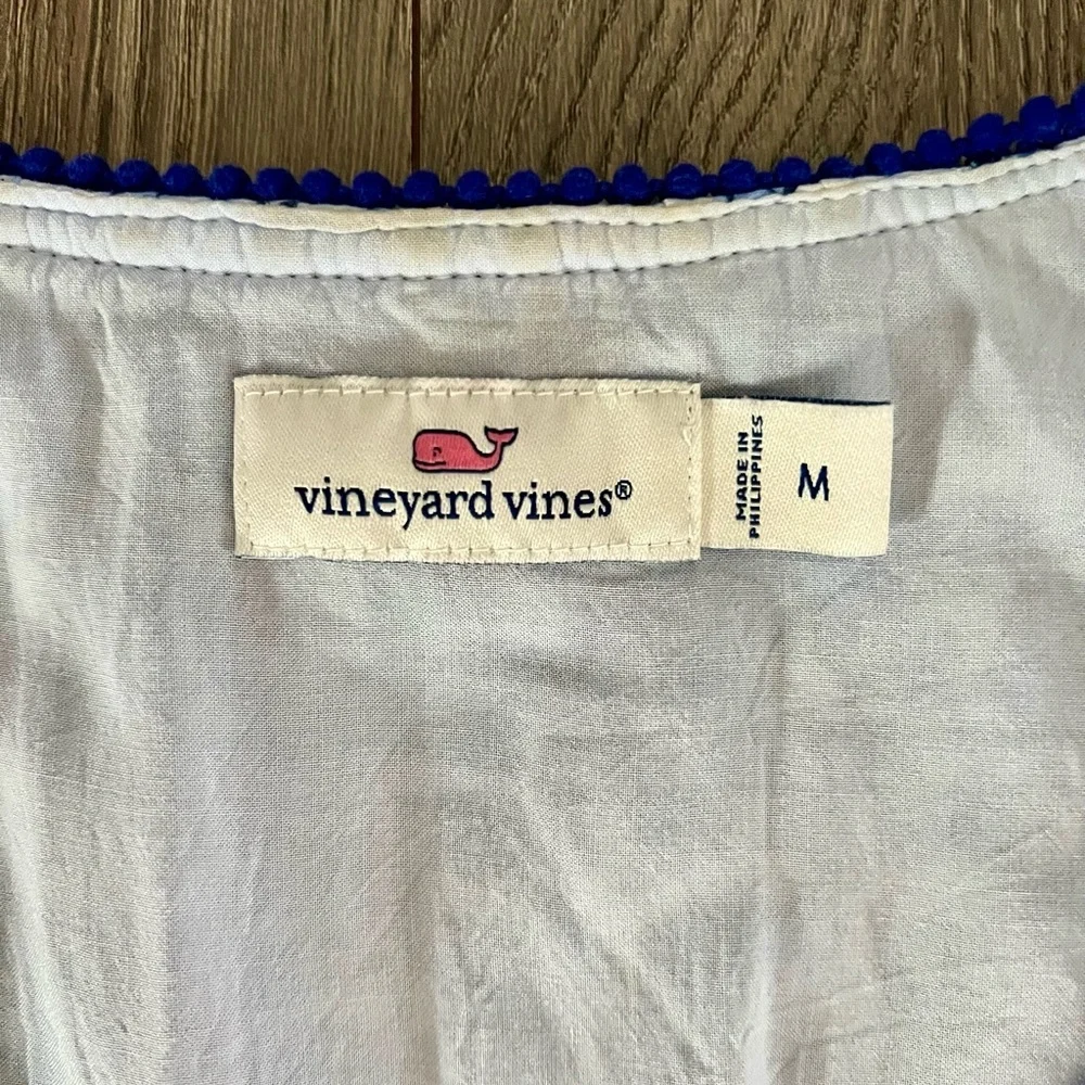 Vineyard Vines Blue Tile Scarf Print Tassel Trim Flutter Sleeve Dress Medium​ - Picture 6 of 6